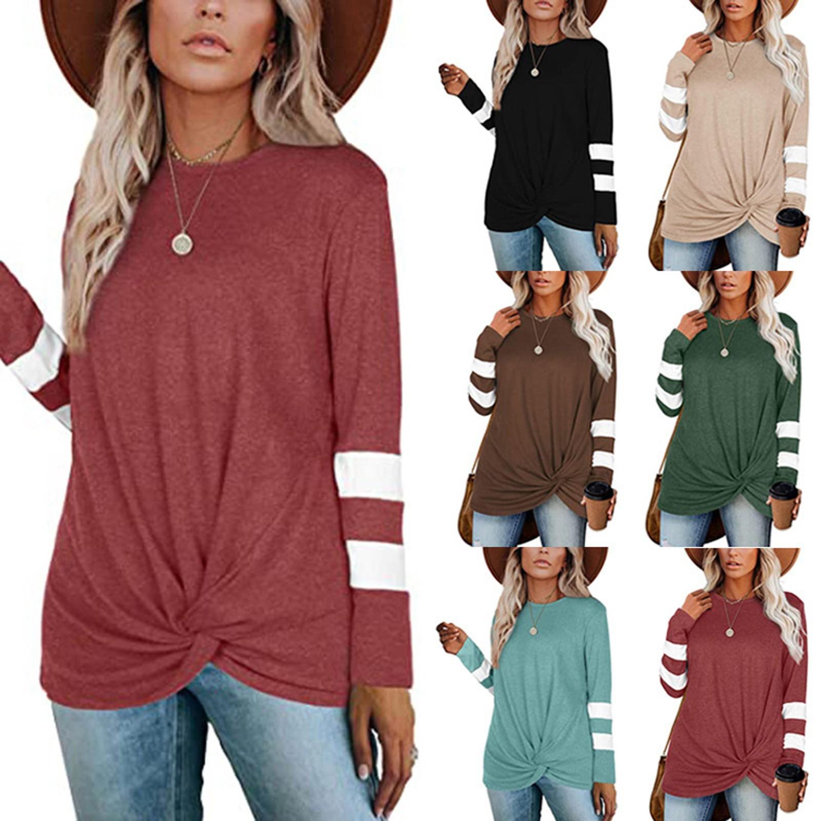 

Fashion Casual Womens Long Sleeve Striped Spliced Tops Loose Sweatshirt