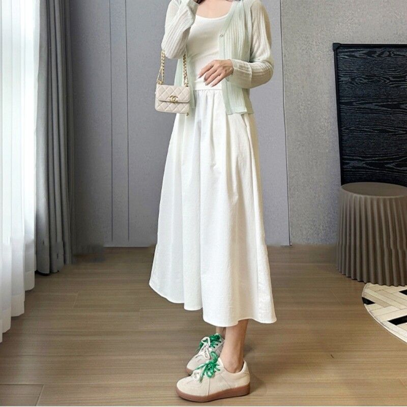 2026 Summer New Anti-Wrinkle Black Umbrella Skirt Plus Size Loose Hip-Covering Slimming Mid-Length A-Line Skirt
