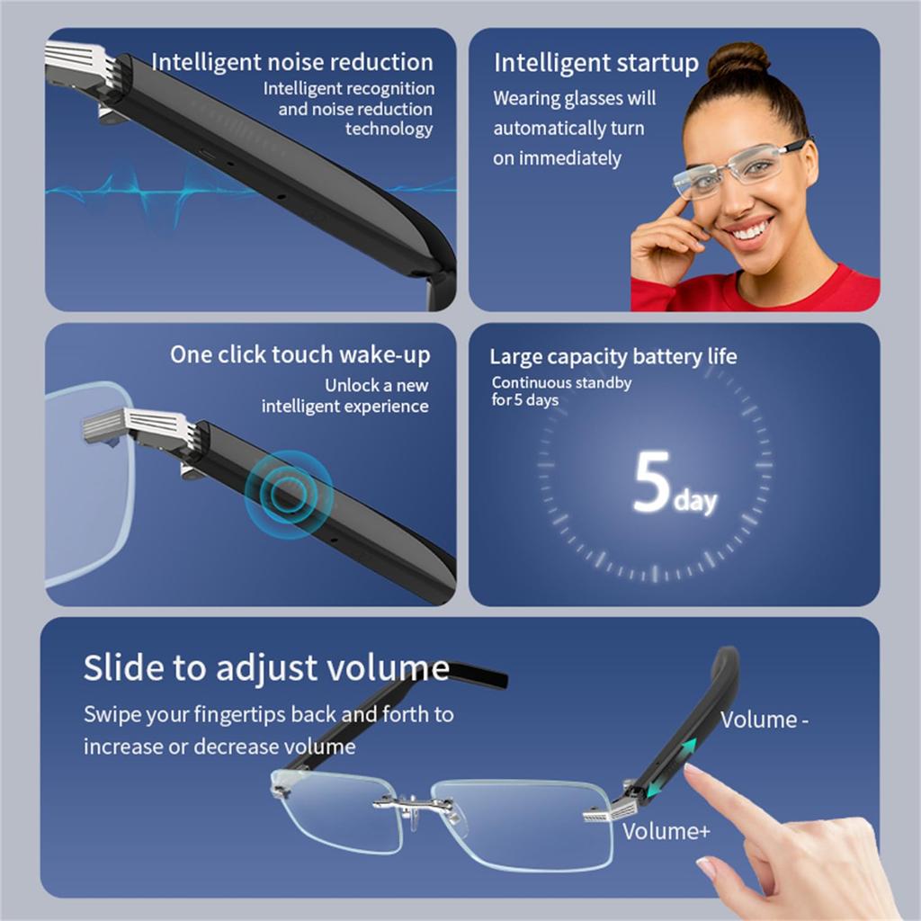 Business Smart Black AI Voice Assistant Online Compatible Simple Design [CatXQ] Glasses, Meeting/Presentation