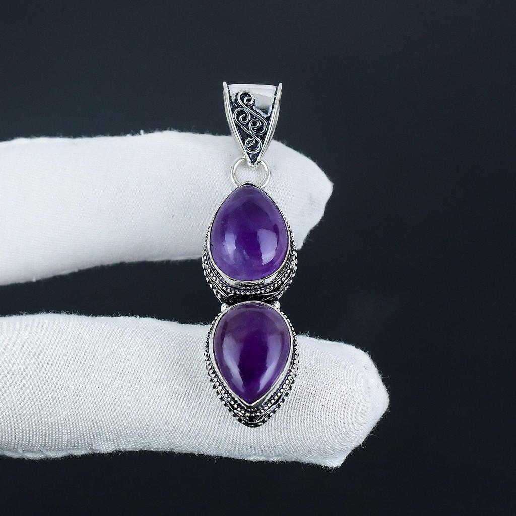 Natural Amethsyt Birthstone Silver Pendant in 925 Sterling Silver - Handmade Pear Design, Everyday Wear Jewelry Party Wear Gift