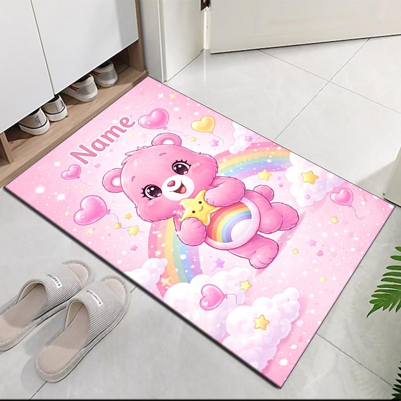 Custom Name Bear Printed Carpet Rug For Office Chair Living Room Bedroom Kitchen Room Decor Gifts