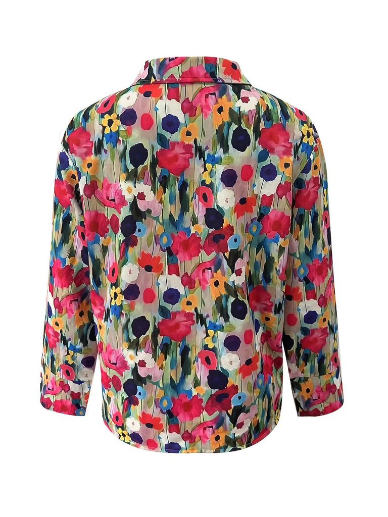 2025 Retro Print Long Sleeve Women's Shirt - European & American Style
