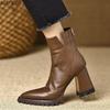 Retro Black Brown Women's Chunky Heel Ankle Boots Anti-slip Pointed Toe Platform Short Plush Booties Office Ladies Fashion Boots