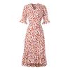 Summer Women Chiffon Wrap Dress V Neck Short Sleeve Long Print Dresses Ruffled Hem Sizes S XXL