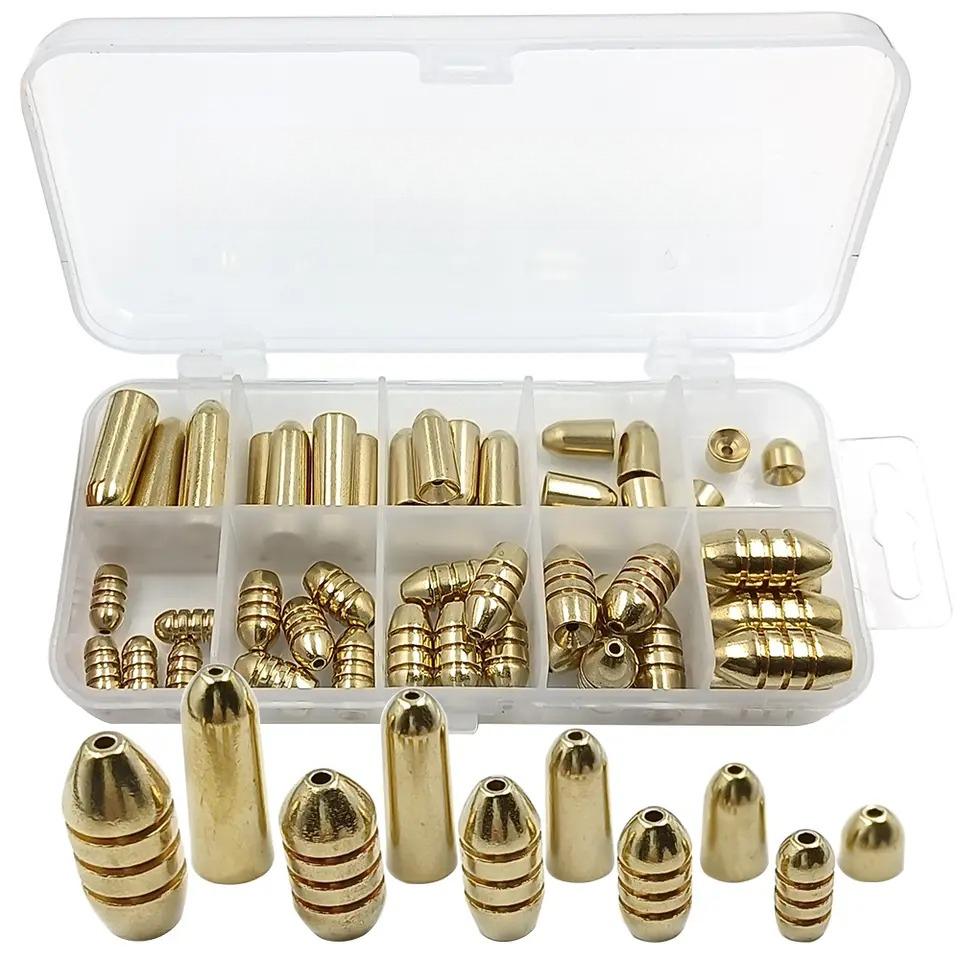 50Pcs/Set Copper Bullet Weights Fishing Sinkers In Plastic Fishing Accessories Tackle Box 1.8g/3.5g/5g/7g/10g Sinker Accessories