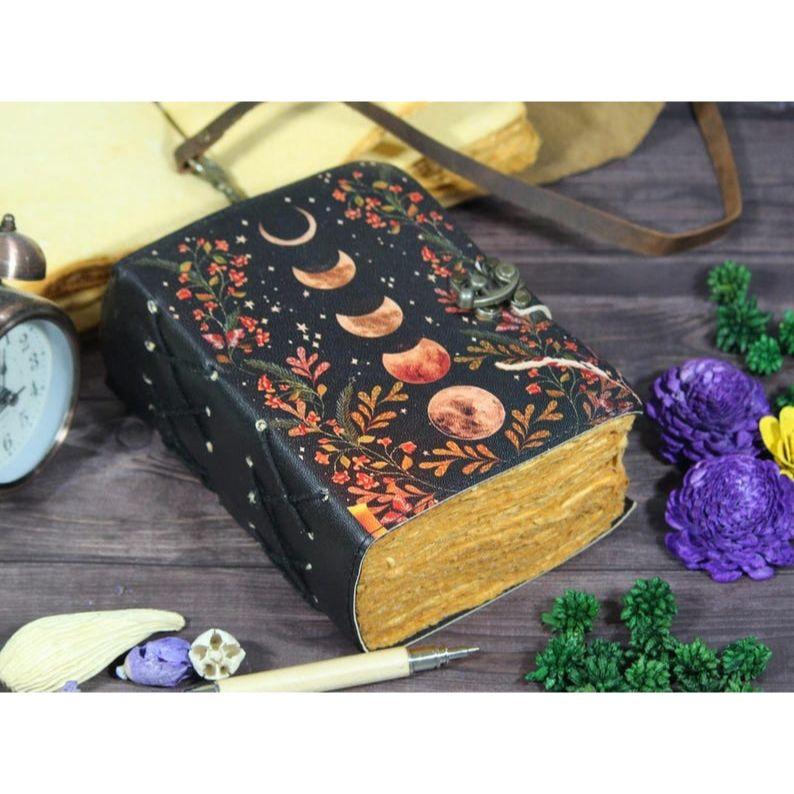 Handmade Leather Grimoire: Sun & Moon Book of Shadows