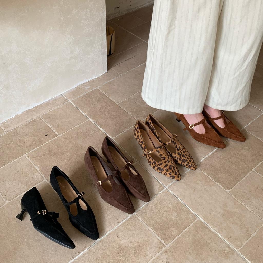 2025 autumn new suede one-word with leopard print hollow shallow mouth versatile commuter work women's shoes