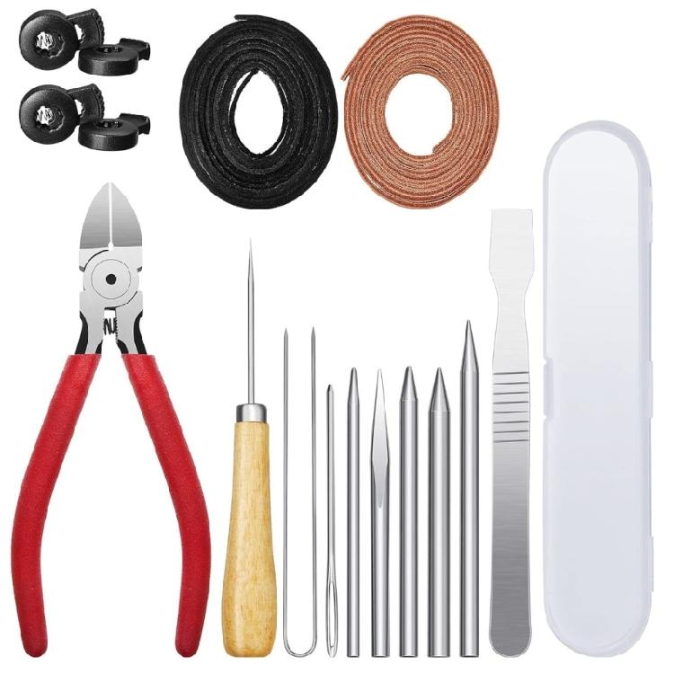 16 Pieces Baseball Glove Relacing Kits Leather Strips Glove Lock Lacing Needle Lacing Tool Glove Care Kits