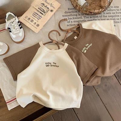 Cotton Boys Short-sleeved T-shirt Baby Summer Letters Printed Baby Children's Splicing Shoulder Sleeve Tops Clothes