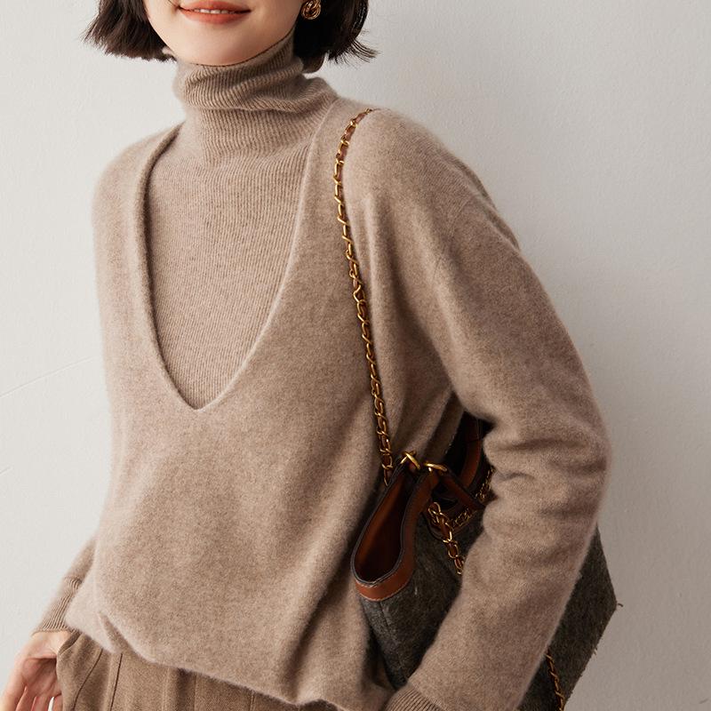 Women's Oversized V-Neck Cashmere Sweater - Retro Autumn/Winter Knitwear