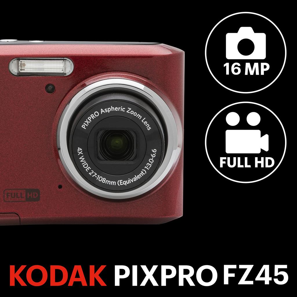 Kodak Friendly Zoom FZ45 Compact Camera 16MP 4x Optical LCD HD 720p Red – Sensor, Zoom, 2.7-inch Screen, Video,