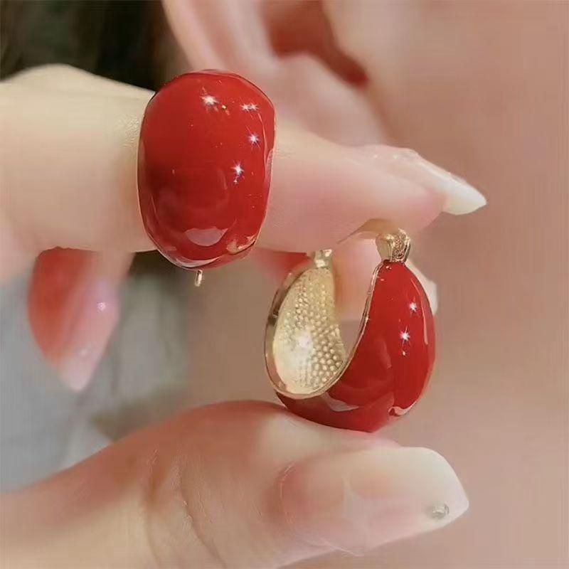 Retro Green Glaze Dripping Geometric Square Earrings for Women