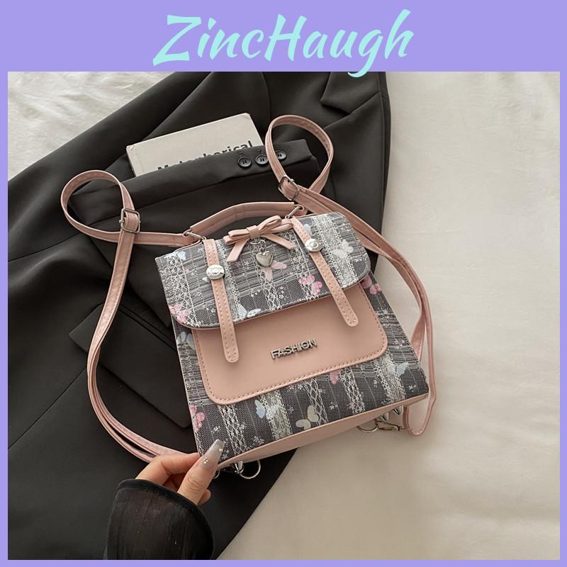 Sweet Print Splicing Design Bow And Lace Decoration Women Casual Shoulder Bag For Work And Casual Outings