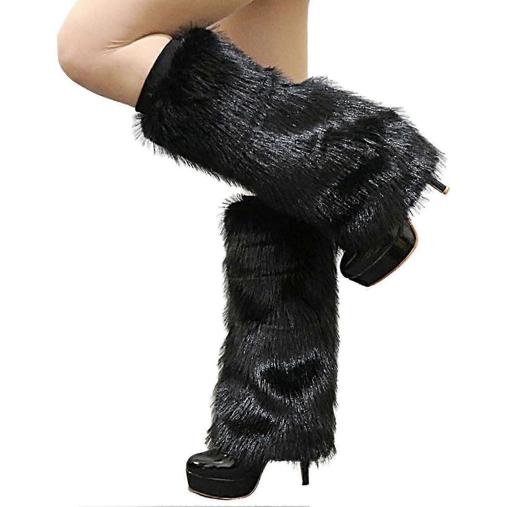 1 Pair Plush Elastic Solid Color Thick Leg Warmers Autumn Winter Women Warm Faux Fur Boot Stockings