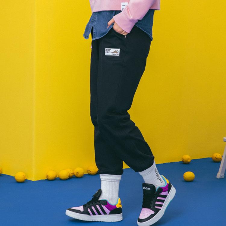 Adidas Neo Small Logo Large Pocket Mid-Waist Drawstring Sports Pants Women Bottoms Black H16303