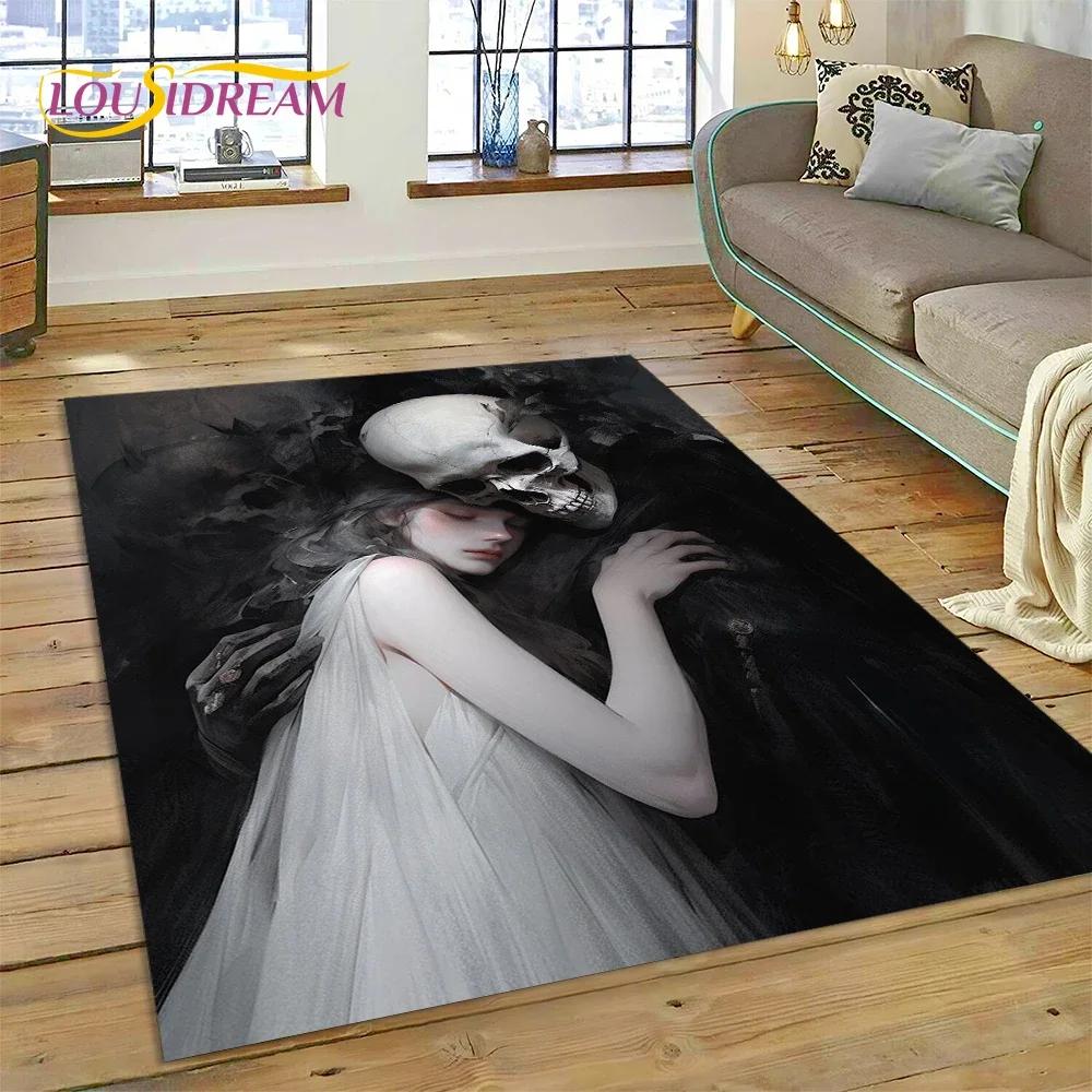 Skull Dead Girl Gothic Horror Female Rose Carpet Rug for Bedroom Living Room Home Sofa Decoration,Kid Game Large Decor Floor Mat