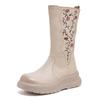 Mode GKTINOO Stickerei Echtes Leder Damen Langstiefel Handgefertigt Dicke Sohle Stiefeletten Keile Damenschuhe Plateau Mid-Calf Stiefel