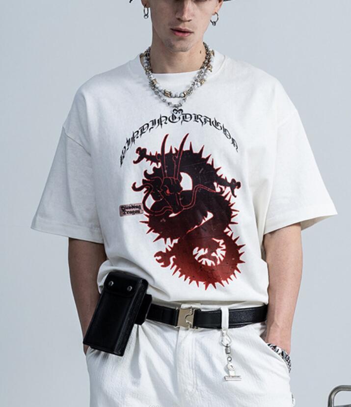 Damen Harajuku Y2K Oversized T-Shirt Drache Goth Anime Grafik-T-Shirt Vintage pro Choice Sommer Poly-Baumwoll-Set Oberteile