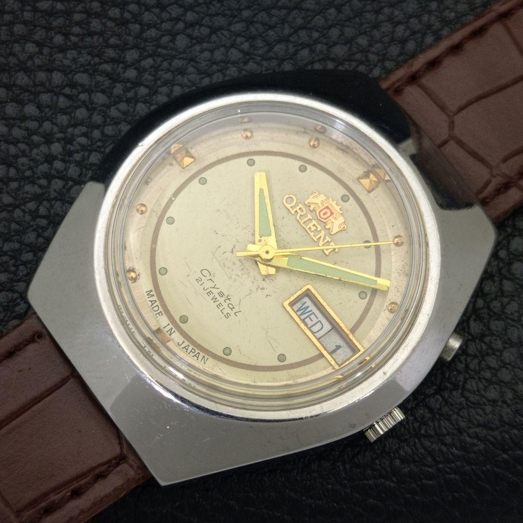 USED VINTAGE ORIENT CRYSTAL AUTOMATIC JAPAN MENS ORIGINAL DIAL WATCH a702258-5 R123-a702258