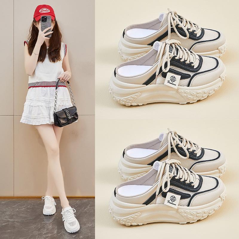 New Summer Half-support Dad Shoes for Women Mesh Breathable Students