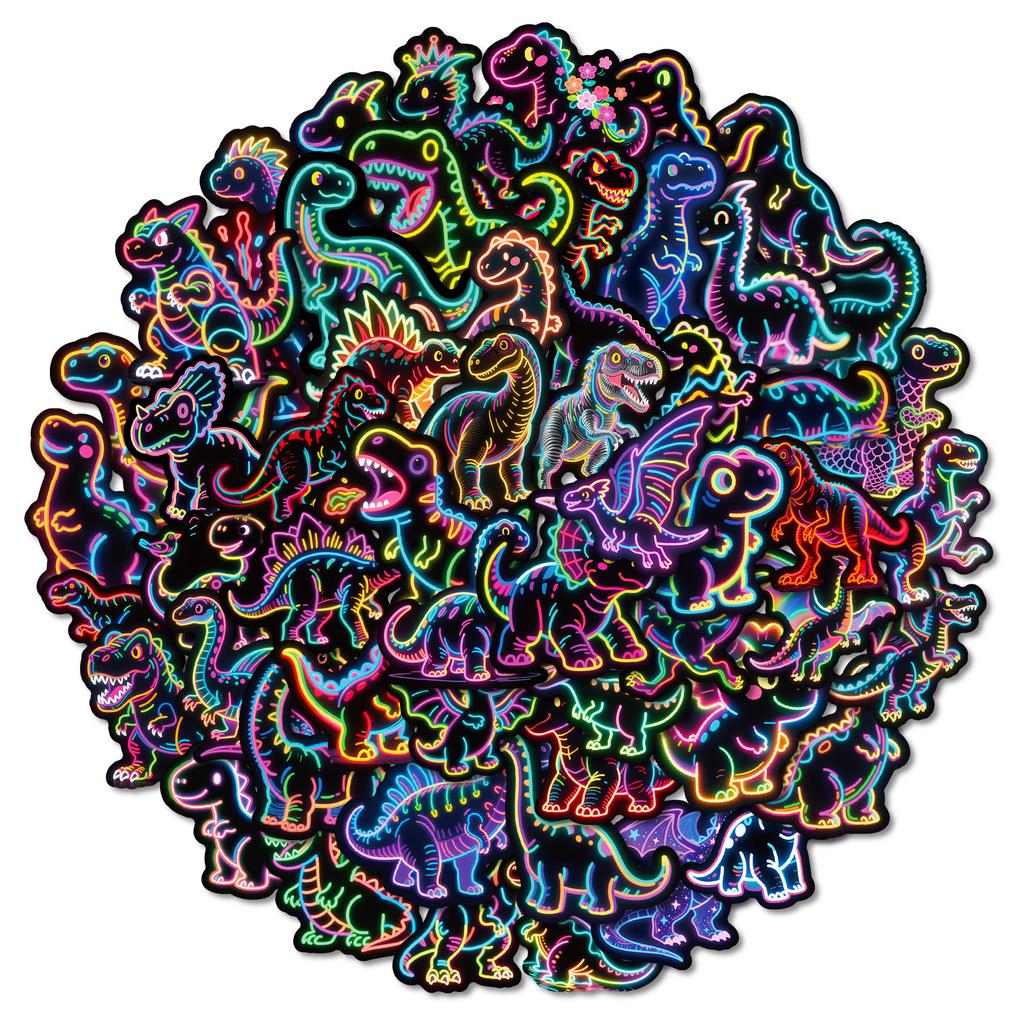 56 Neon Dinosaur Cartoon Graffiti Stickers Colorful Dinosaur Diy Guitar Skateboard Stickers
