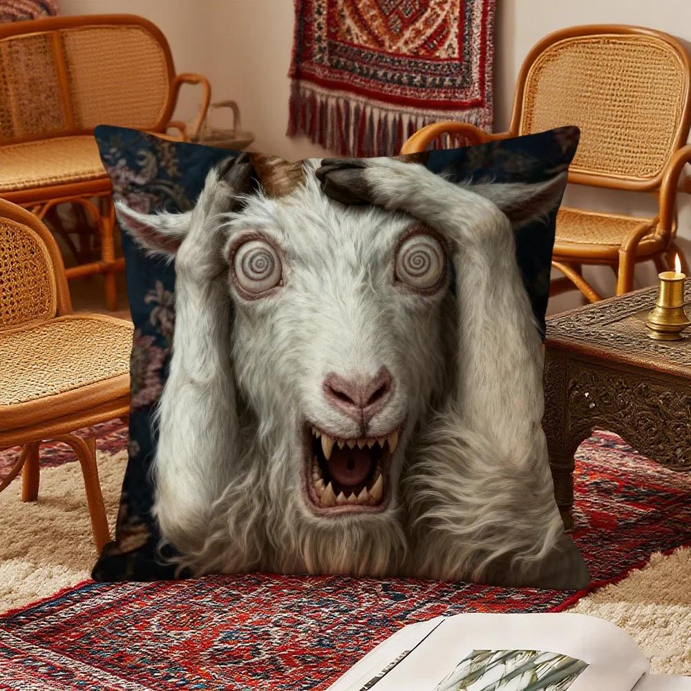 Spooky Goat Face 2D Cushion Cover Bedroom Living Room Sofa Christmas Decorations Soft Pillowcase With Zipper