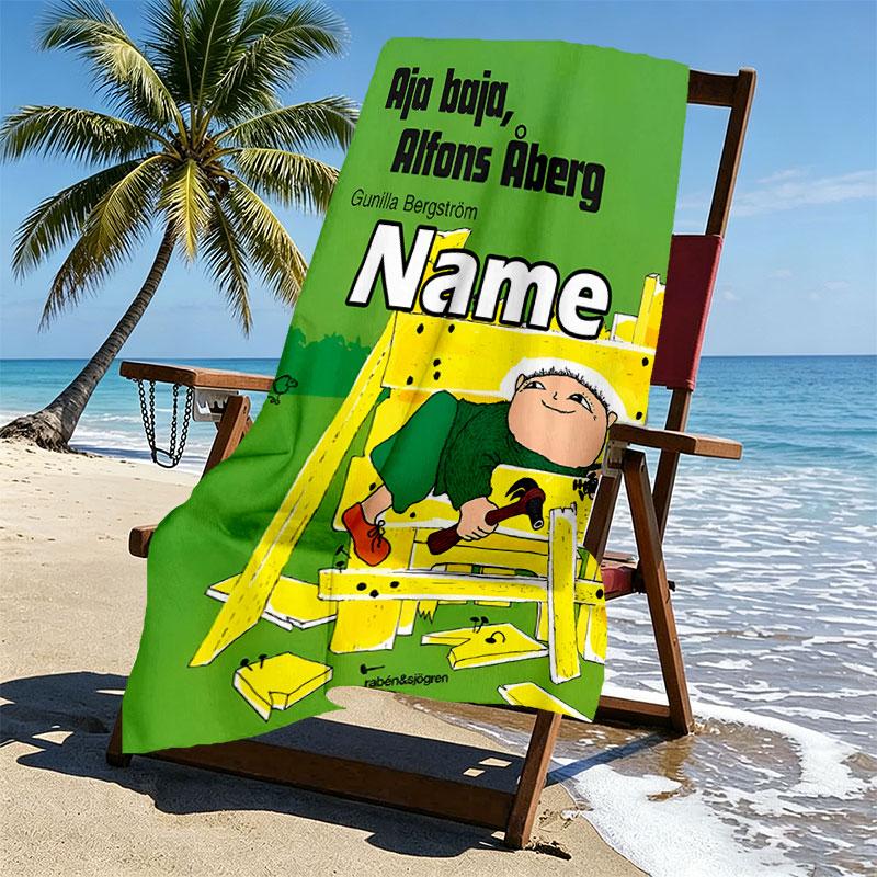 Custom Name Personalized Alfons Aberg Print Beach Towel, for Trip Camping Beach Party Home Decor, Birthday Gift for Family & Friends