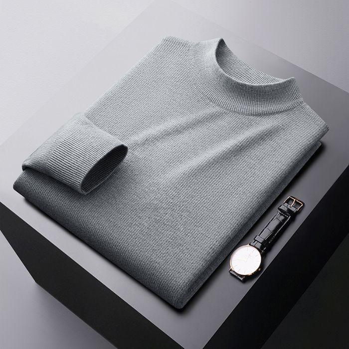 Men s Plus Velvet Half-High Collar Knit Sweater - Anti-Pilling Dobby Fleece, Solid Color for Autumn/Winter 2XL