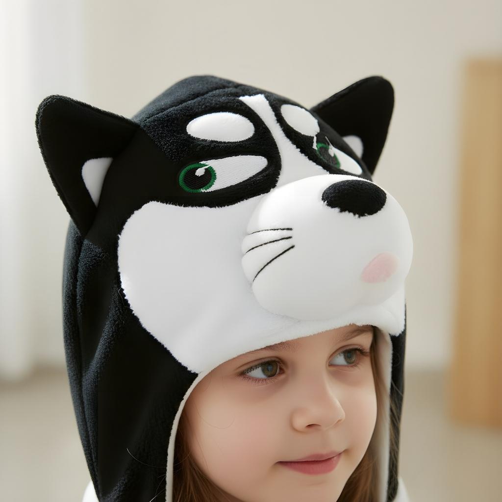 Piżama Onesie Kigurumi Kostium Przebranie Czarny Husky Dzieci 125 - 135Cm