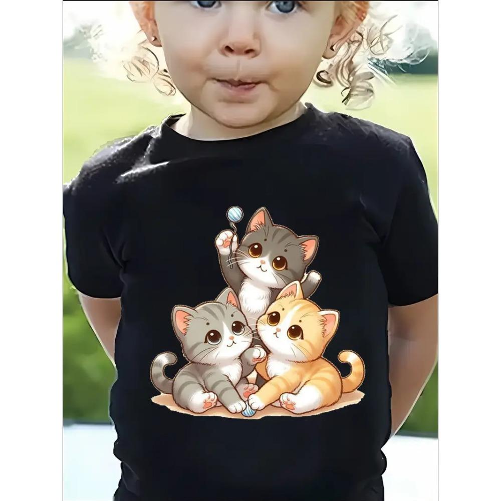 Baby Girl Clothing 3D Cat Print Kids Clothes Short Sleeve T-Shirts for Children Top Tees O-Neck Casual 2025 Children's Clothing
