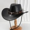 European and American style retro PU leather cowboy hat men's and women's western jazz top hat outdoor cycling camping travel sun hat