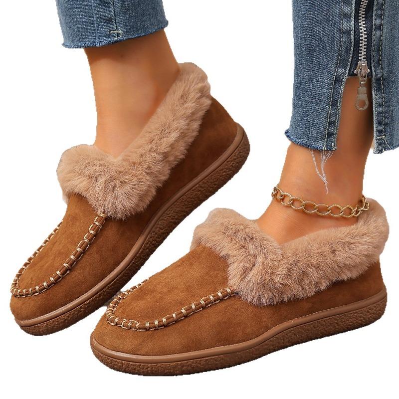Women's Retro Fuzzy Round-Toe Cotton Shoes - Fleece-Lined, Thickly Padded, Flat Sole. Stylish, Versatile & Cozy Winter Footwear, Ideal for Wholesale