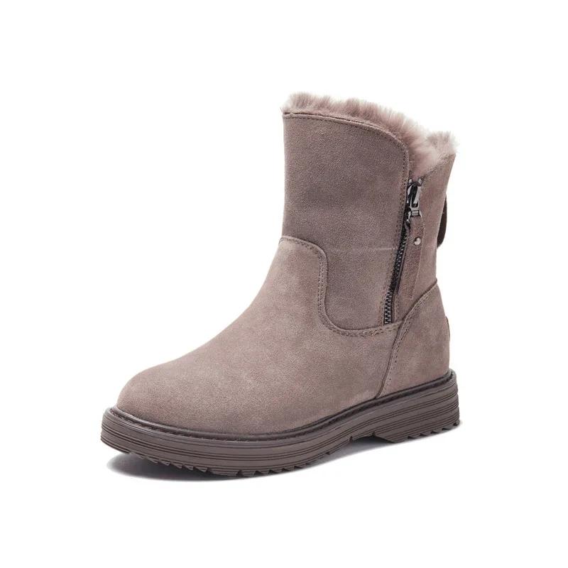 Leather Winter Shoes Women Snow Boots Warm Shoes Cold Winter Woman Ankle Boots Female Height Increasing 4.5cm