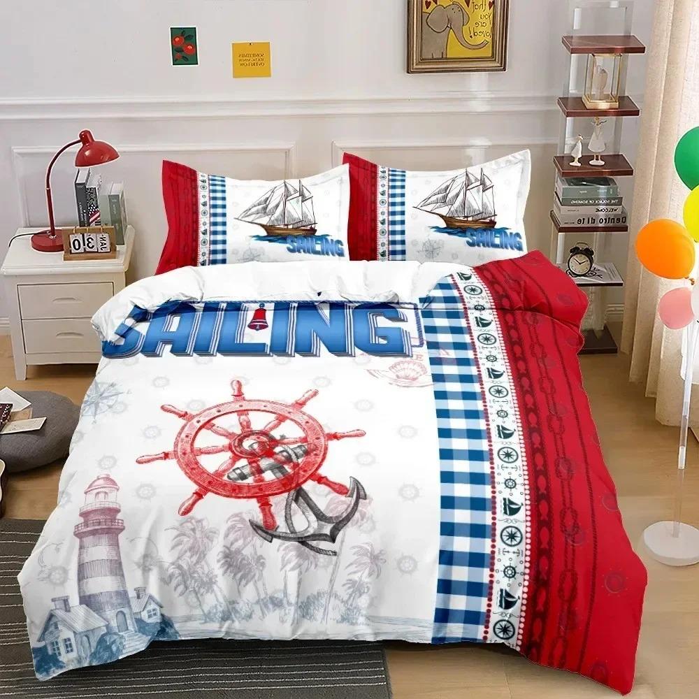3D Print New Nautical Ocean Anchor Bedding Sets Ocean Spirit Duvet Cover King Queen Single Size Bed Linen Teens Boys Gift