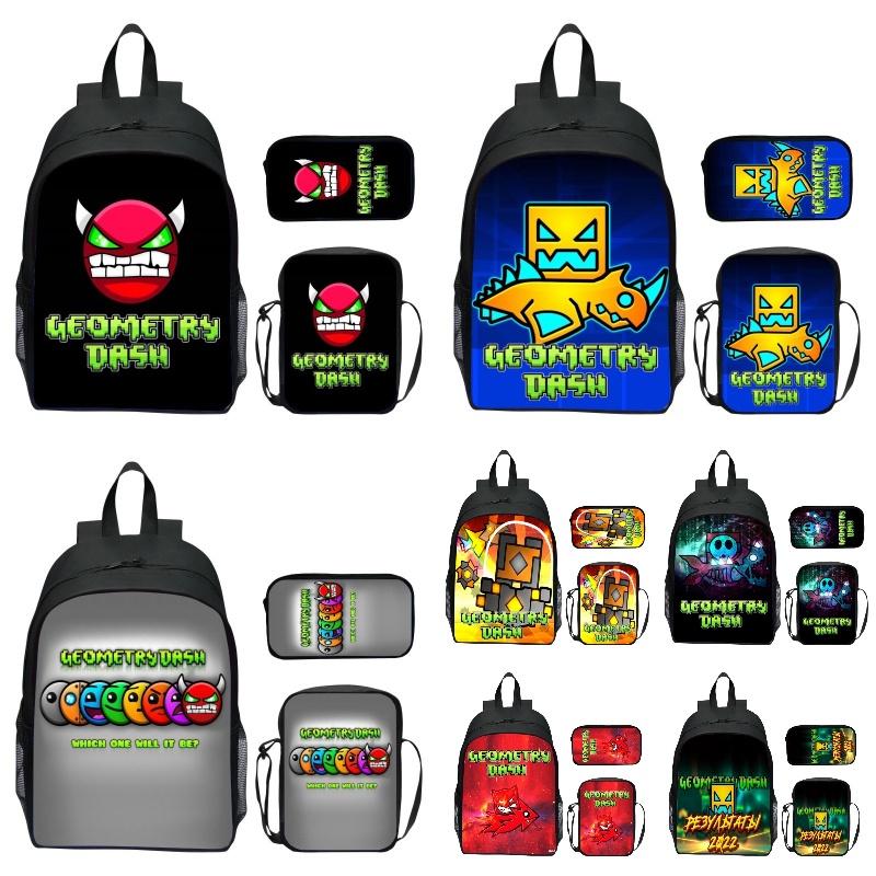 16-inch Children's Backpack Set Geometric Dash Durable Shockproof And Lightweight