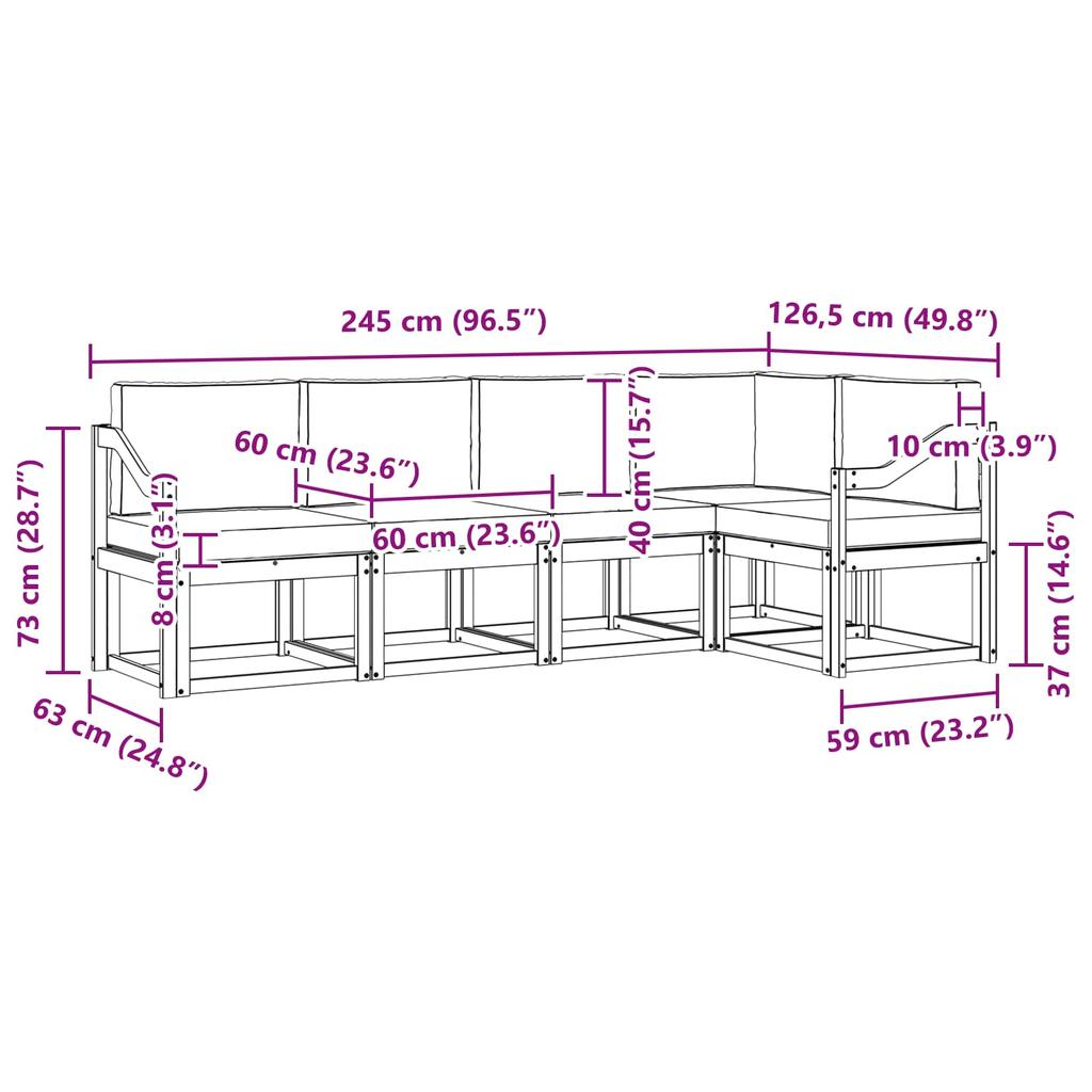 Outdoor Sofa Set with Cushions 5 Pcs Natural and Light Grey