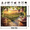 Sonnenuntergang Weinberge Ölgemälde Wandteppich, Weinfass & Trauben Wandbehang