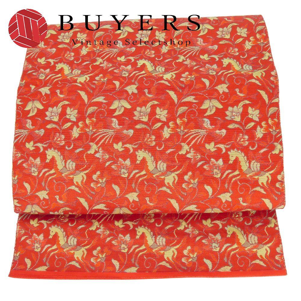 

Nagoya obi 8-inch pure silk (excluding gold and silver thread) red gold multicolor Nagoya tailoring stylish obi modern Japanese clothing
