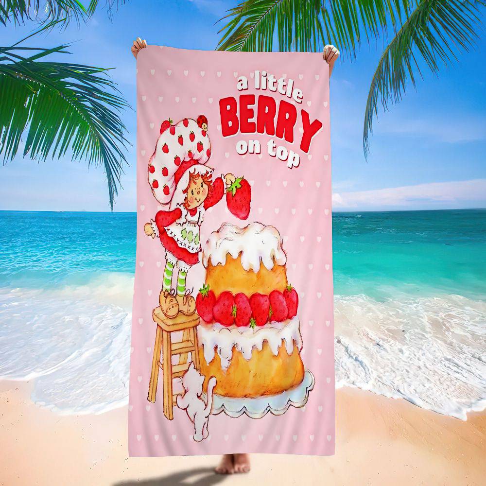 Cartoon Strawberry Shortcake Bath Towel Microfiber Soft Water Absorbing Breathable For Girl Kids Decorative Cartoon Beach Towel