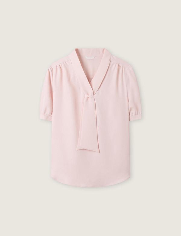 ROEM Basic Short Sleeve Fixed Tie Blouse Rmblg24R04
