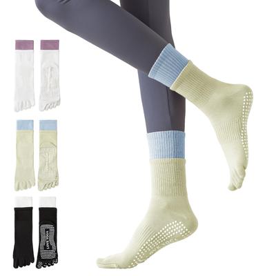 GOKEI Yoga and Pilates Designed by a Pilates Long Socks for and and Warm and Perfect for Hot Gym and Light and Black Women's Five-Toe Socks, Non-Slip,