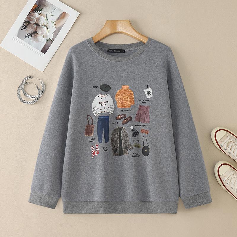 ZANZEA Women Casual Round Neck Long Sleeve Autumn Print Pullover Tops