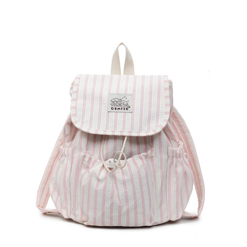 

Small Fresh Striped Backpack for Women, Casual Drawstring, Compact Backpack for Travel, Shopping, Students, Mini Backpack for Girls рожевий
