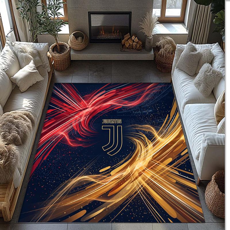 Juventus FC bedruckter Flanell-Teppich rutschfest weicher Polyester-Bodenbelag Indoor-Dekormatte für Schlafzimmer Wohnzimmer Sofa