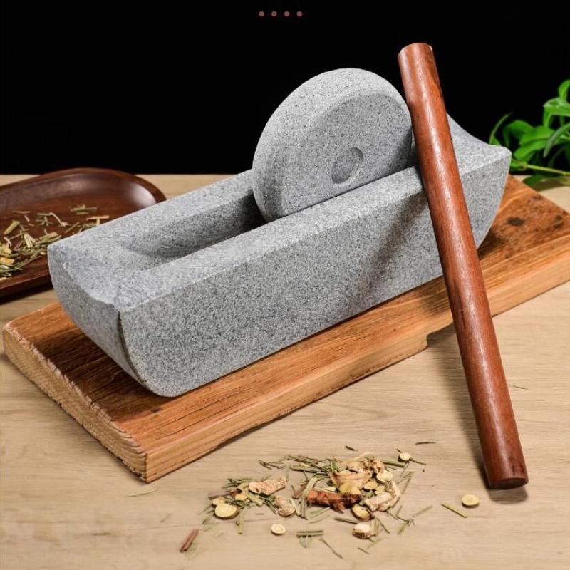 Natural Stone Mill Grinder Set Retro Chinese Traditional Manual Grinder Roller Tea Tray Seasoning Herbal Mills Machine Decor
