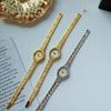 New Arrival Women's Gold Vintage Watch Slim Textured Bracelet Band Small Oval Dial Premium Quartz Watch
