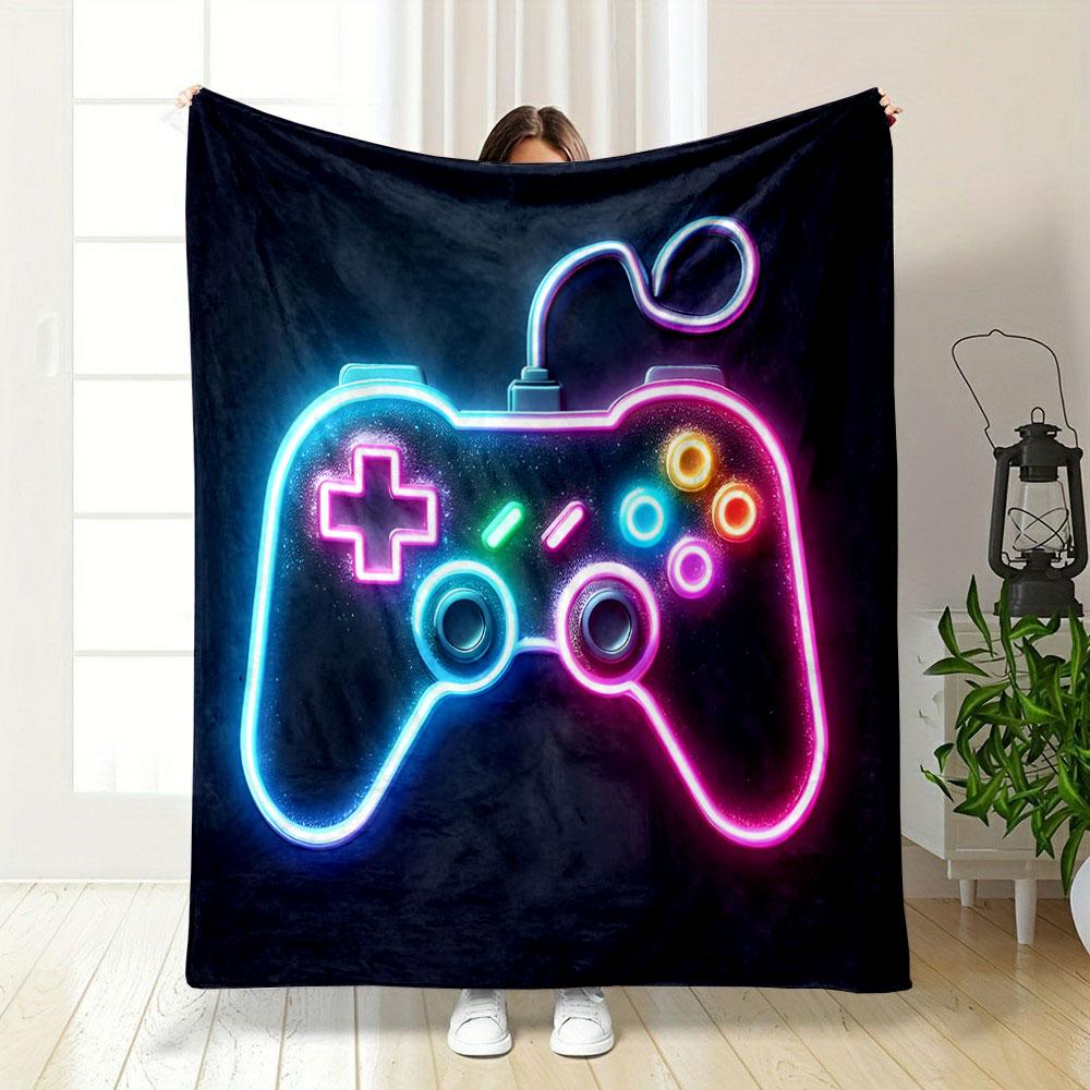 Neon Glow Gaming Controller Design print blanket soft and cozy perfect for the living room bed sofa or a nap,gift