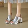 FOREADA Women Sandals Square Toe Chunky High Heels Buckle Platform Sexy Design Ladies Fashion Shoes Summer Silver 46