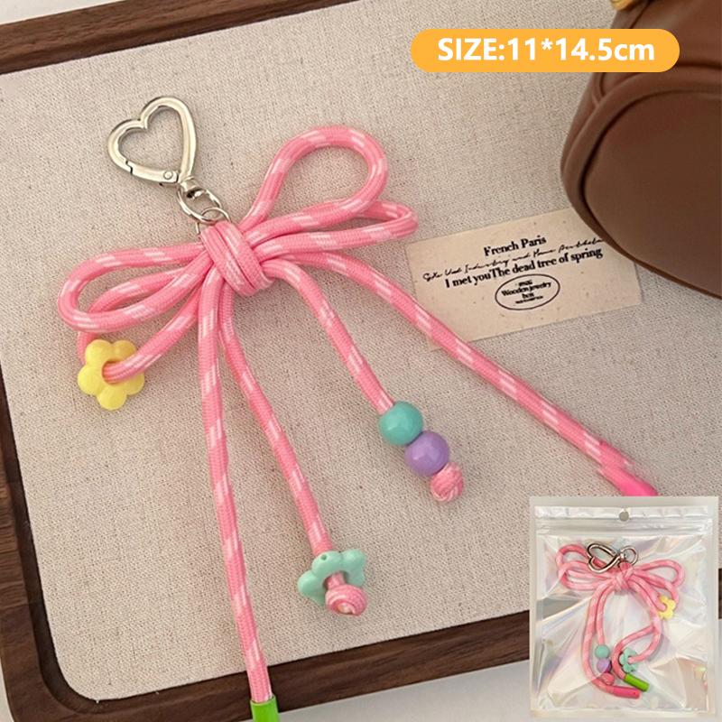 Creative Ins Style Braided Colorful Rope Keychain Trendy Bow Keyring For Girls Bag Pendant Backpack Hanging Decoration
