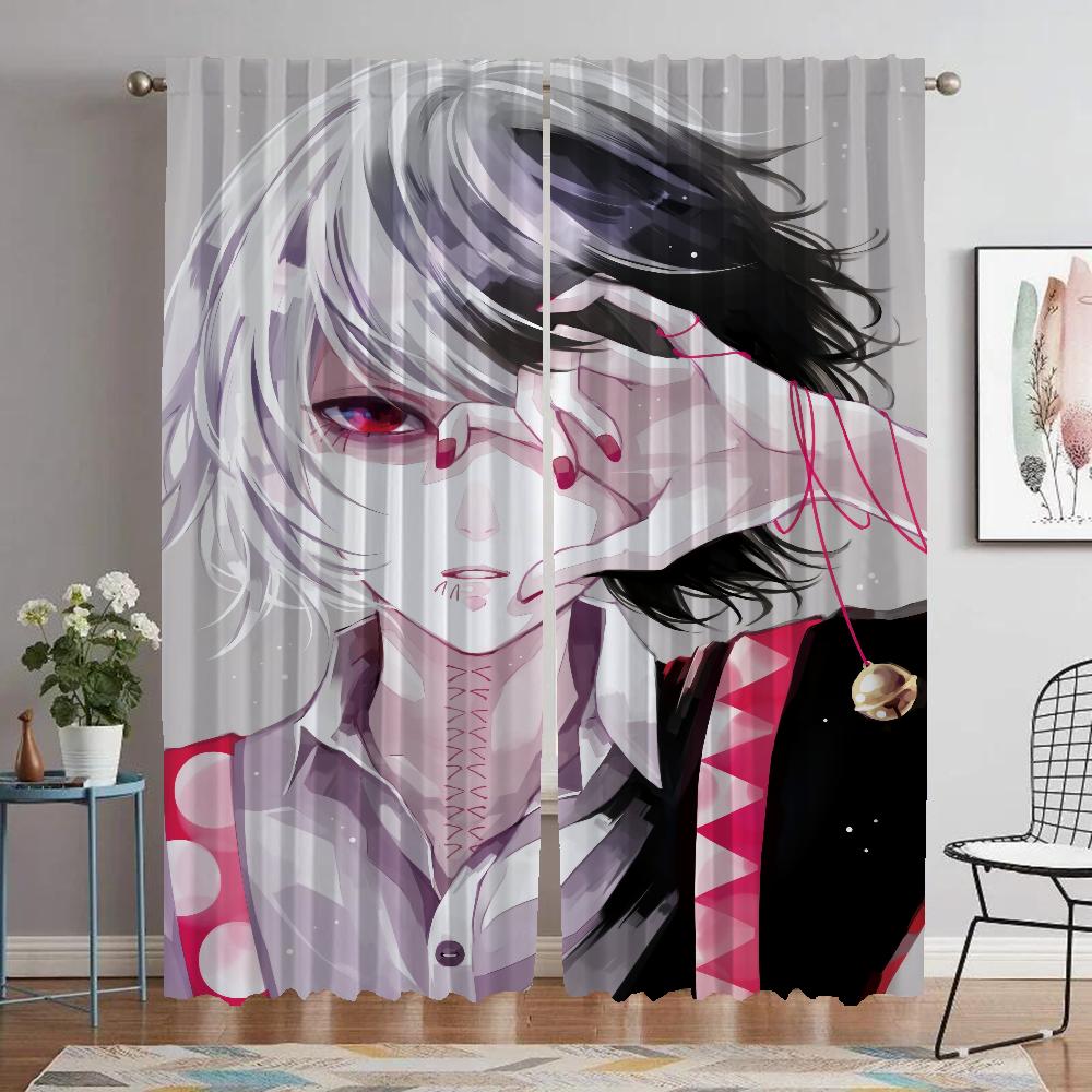 Kitchen Curtains 2 Pieces Tokyo Ghoul Window Curtain for Room 2 Panel Halloween Decoration Partition Home Interior Curtains